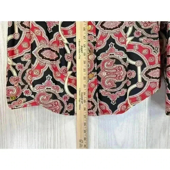 Jude Connally Sz Small Paisley Jude Cloth Button Up Top Long Sleeve Red Black - Picture 6 of 8